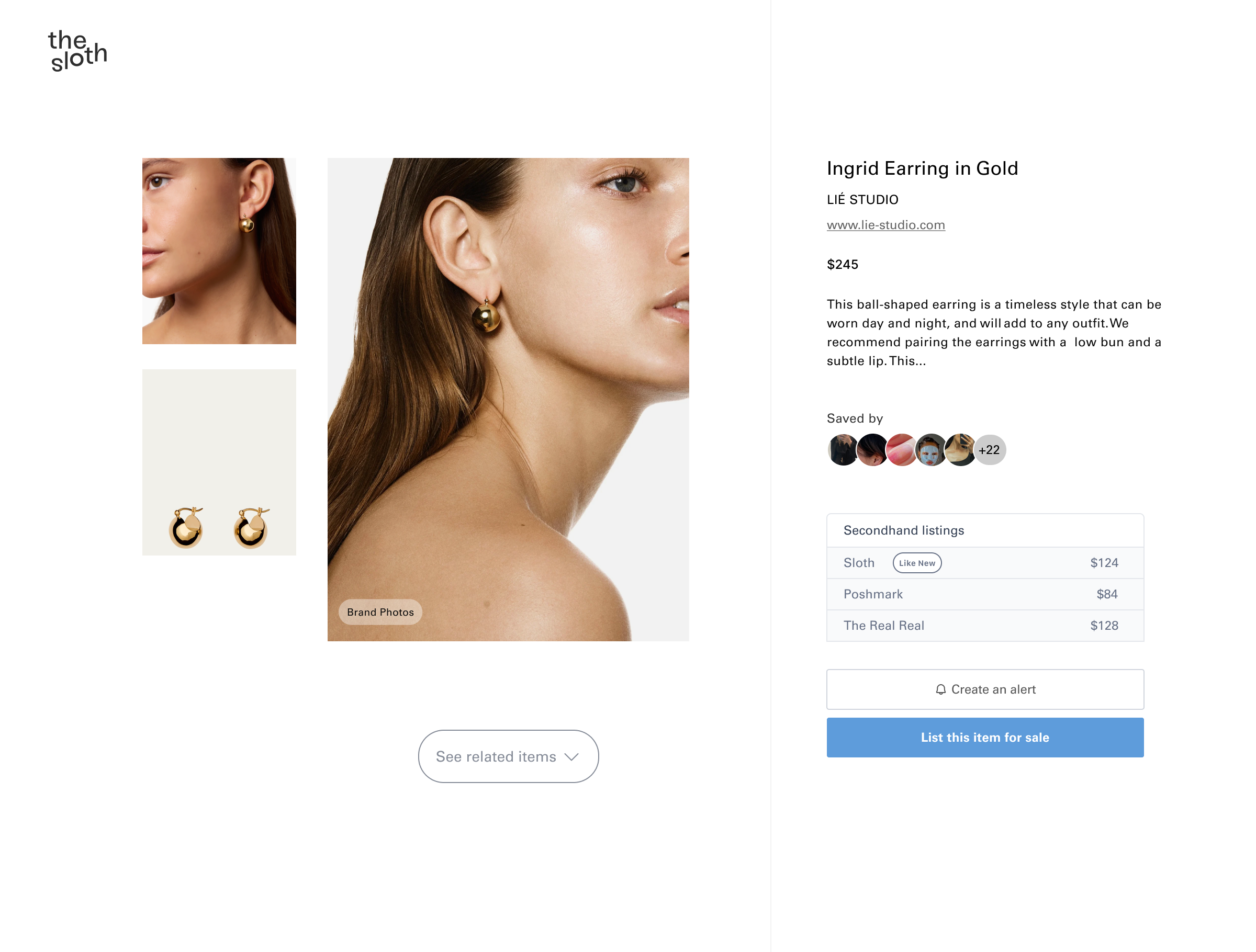 The Sloth product detail page